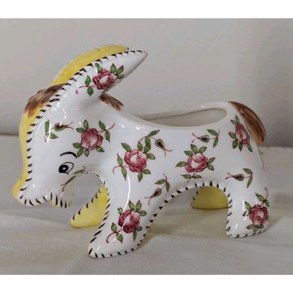 Vintage Lefton Ceramic Pottery Floral Patchwork Donkey Planter Roses Japanese - Picture 2 of 15